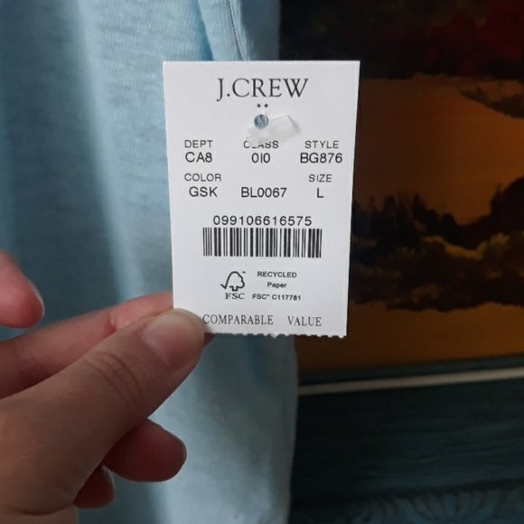 NWT J. Crew Linen-Blend Crewneck Tee With Curved Hem, Blue - Picture 6 of 6